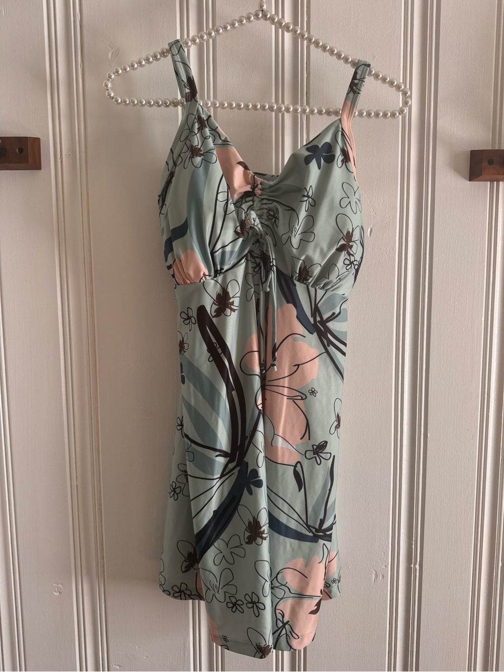 Baleaf Mint Floral Sleeveless Dress with Peach Accents